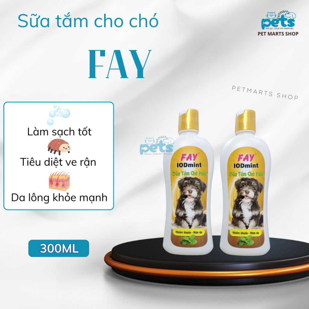 Dầu tắm chó mèo FAY IODmint - Povidine Iodine hỗ trợ diệt khuẩn, nấm da, giúp vết thương mau lành - 