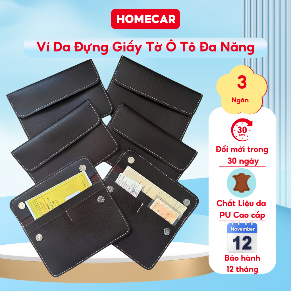 Ví Da Đựng Đăng Kiểm Giấy Tờ Ô Tô Da PU Sang Trọng Có Logo Các Hãng Xe Khóa Nam Châm Tiện Lợi