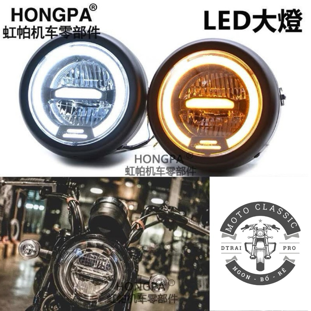 Bộ Đèn Pha LED 5 Inch Bi Cầu Siêu Sáng Tích Hợp Xi Nhan - Vỏ Kim Loại Kèm Pát Gắn Cho Xe Máy Độ Clas