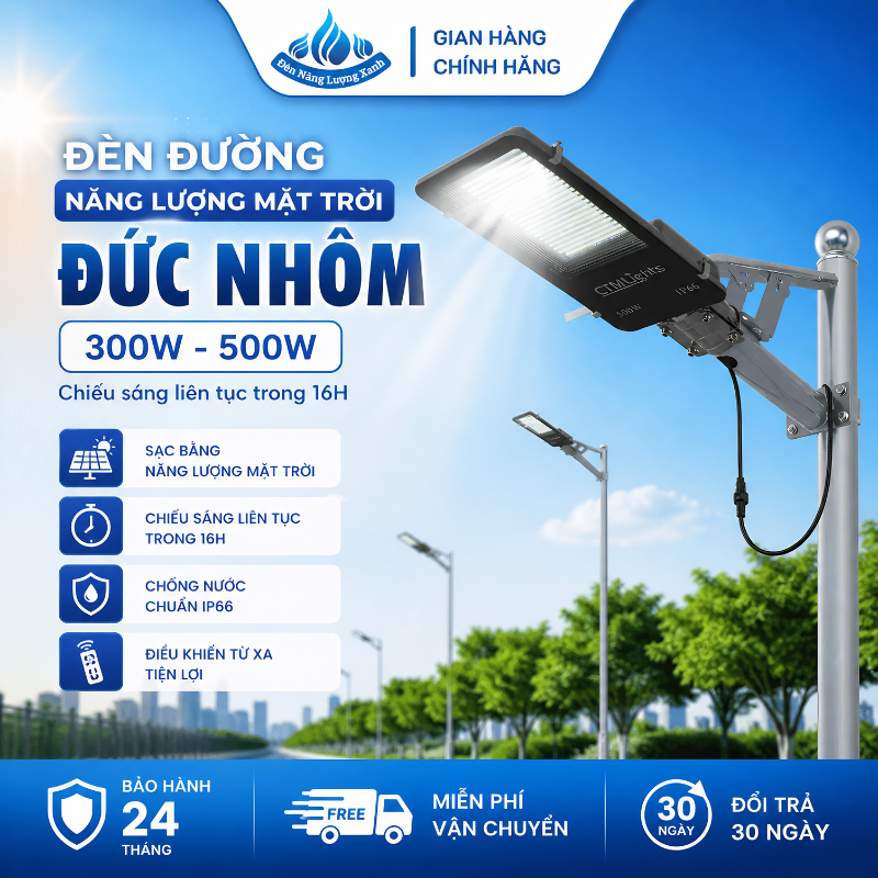 Đèn Đường Năng Lượng Mặt Trời 500W Chiếu Sáng Kho Xưởng, Vỏ Nhôm, Chống Nước IP68 CTMLights