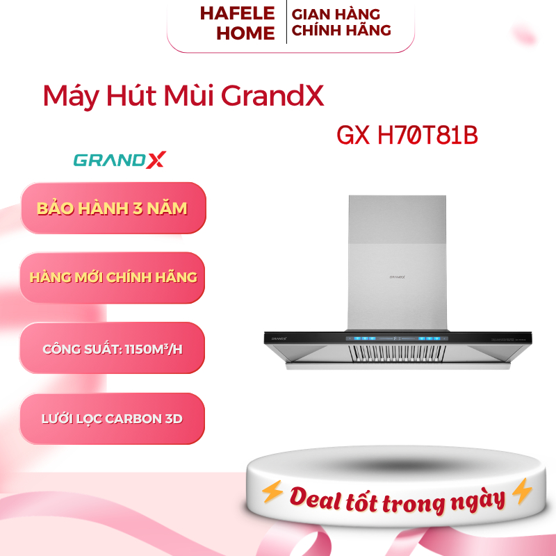 Máy Hút Mùi Chữ T GrandX GX H70T81B – Lưới Lọc Carbon 3D – Khử Mùi Than Hoạt Tính - EEH