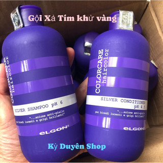 Bộ Gội Xả Tím Khử Vàng Elgon 300ml. Khử ánh sắc vàng cho tóc nhuộm tẩy màu tóc thời trang, tóc bạch Kim