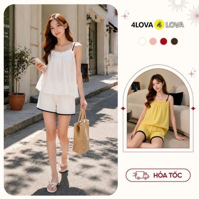 Bộ Ngủ 2 Dây Mặc Nhà 4LOVA Hoạ Tiết Trơn Chất Liệu Đũi Mỏng Nhẹ Thoáng Mát