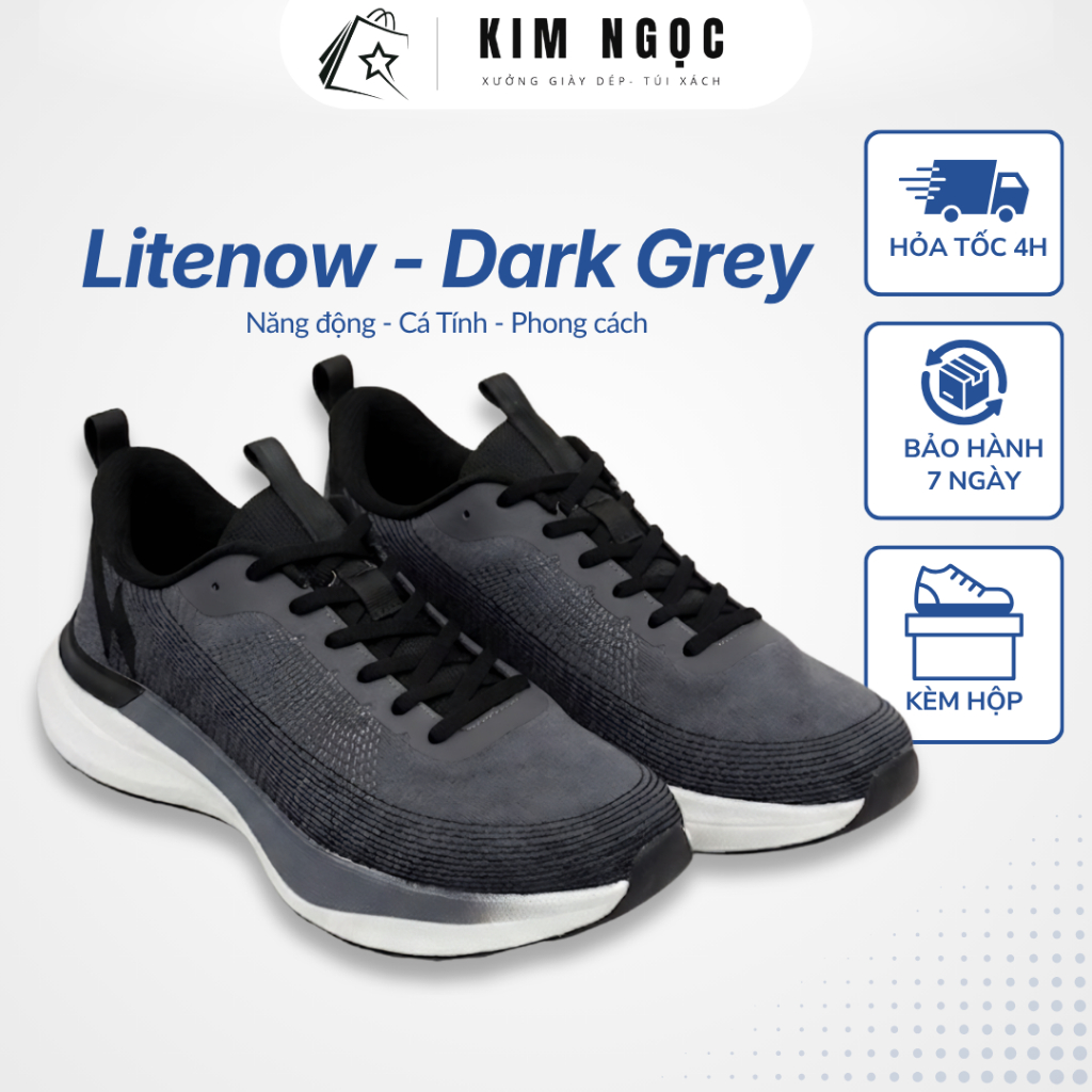 Giày thể thao chạy bộ nam nữ Zo/seo Litenow - Dark Grey Siêu Nhẹ 240gram, giày sneaker màu xám đậm
