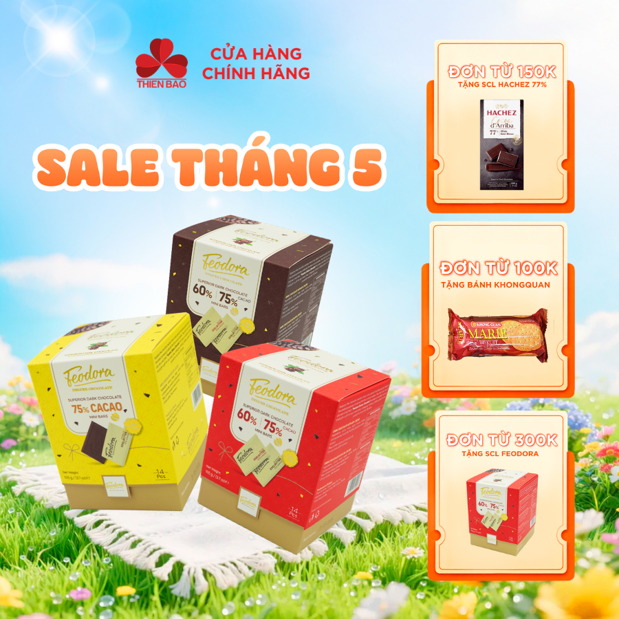 Socola Feodora Hộp Giấy 60% và 75% cacao 105g date 06/2026 - Hộp Giấy