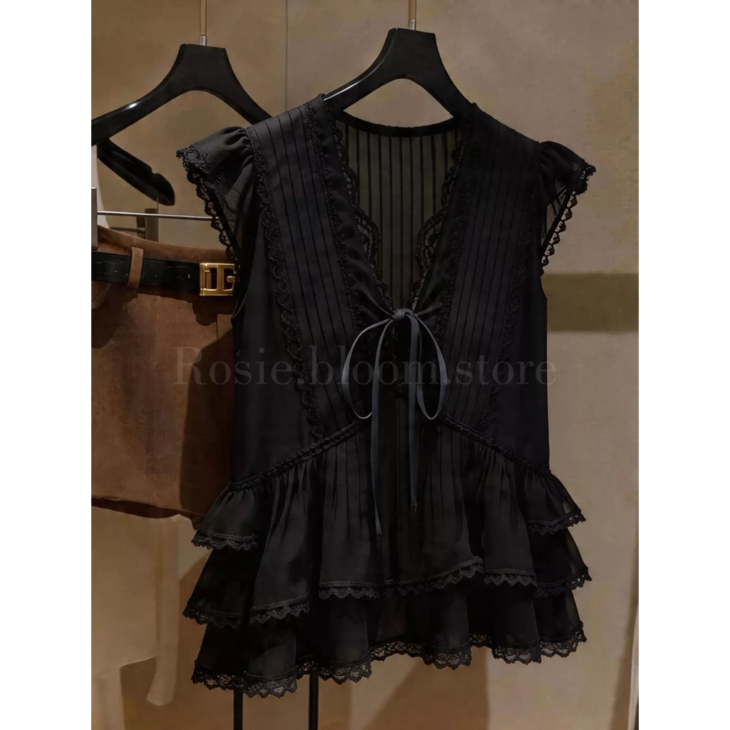 Áo babydoll dáng xoè cổ V phối nơ viền ren bèo tầng, áo cánh tiên babydoll ( ẢNH THẬT SHOP Ở CUỐI) | BigBuy360 - bigbuy360.vn