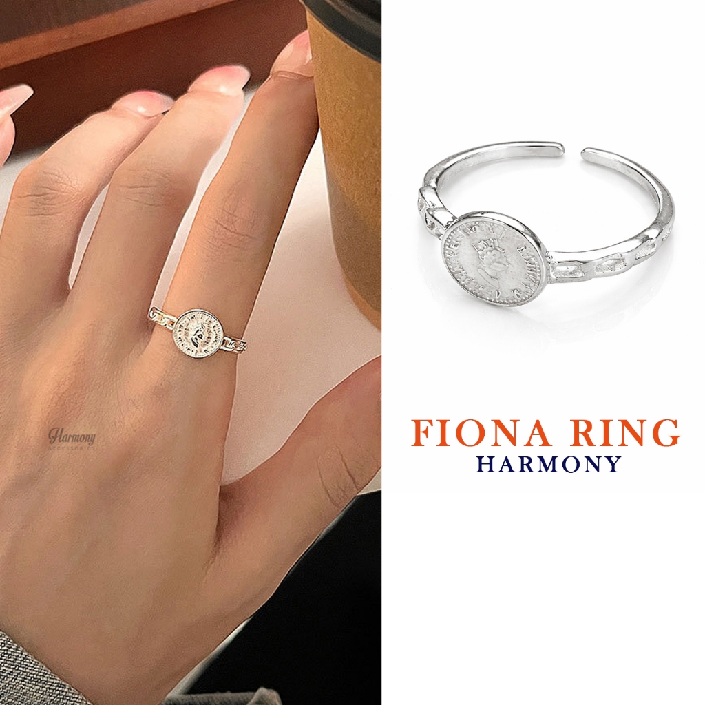 Nhẫn nữ bạc 925 cao cấp dáng mở freesize hình đồng xu nữ hoàng châu âu Fiona | HARMONY ACCESSORIES N