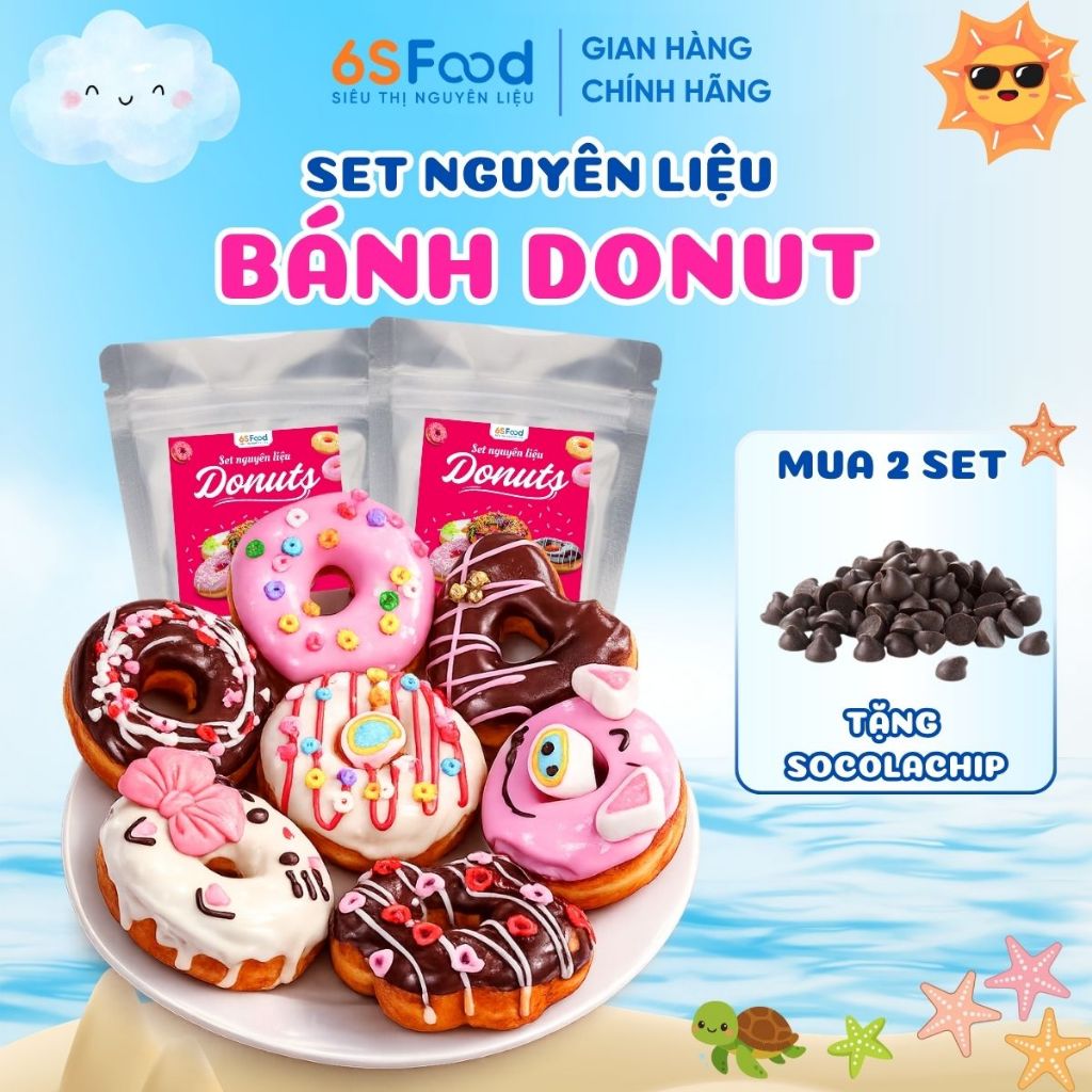 Set nguyên liệu làm bánh Donut thành phẩm 10 bánh tiện lợi, dễ làm tại nhà - 6SFOOD