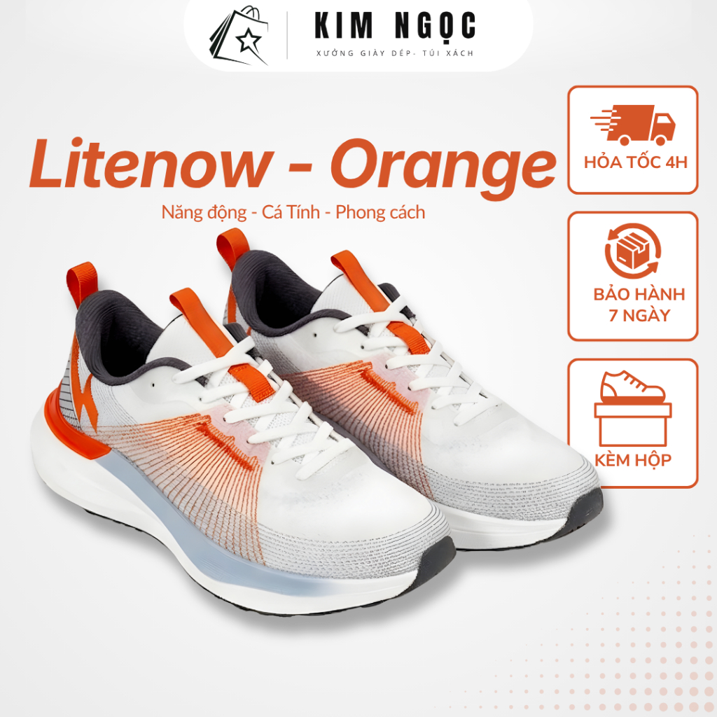 Giày thể thao chạy bộ nam nữ Zo/seo Litenow - Organe Siêu Nhẹ 240gram, giày sneaker màu cam đi chơi