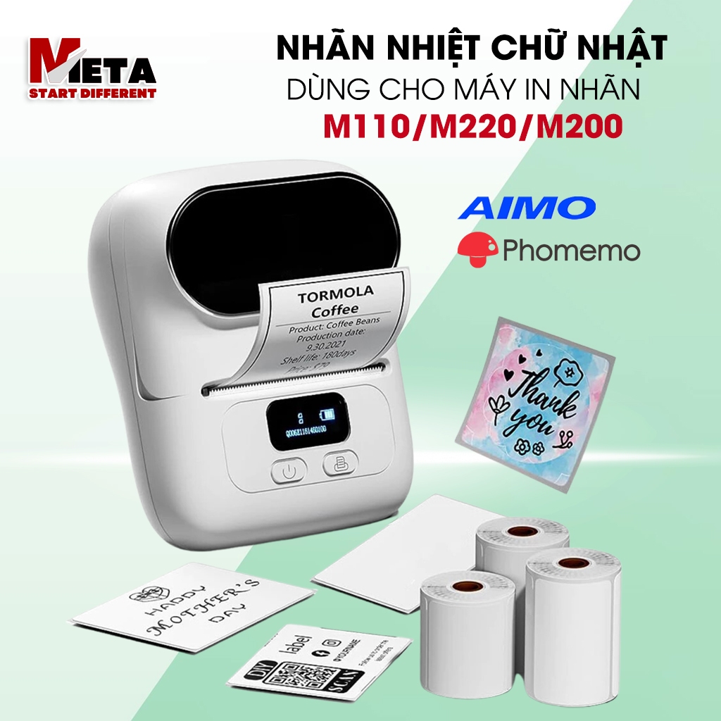 Nhãn In Hình Chữ Nhật Dùng Cho Máy In Nhiệt AIMO/Phomemo M110/M200/M220/M102 I Chính Hãng