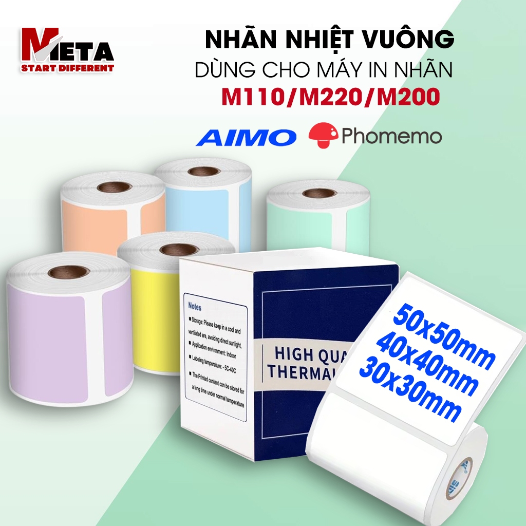 Nhãn In Tem Vuông Nhiều Màu Dùng Cho Máy In Nhãn AIMO/Phomemo M110/M200/M220/M102