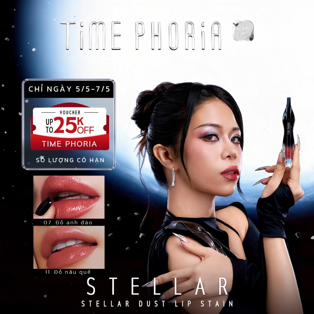 [tlinh choice]Son tint lì lâu trôi TIMEPHORIA STELLAR DUST LIP STAIN bóng mượt, bền màu không lem không dính cốc 5ML