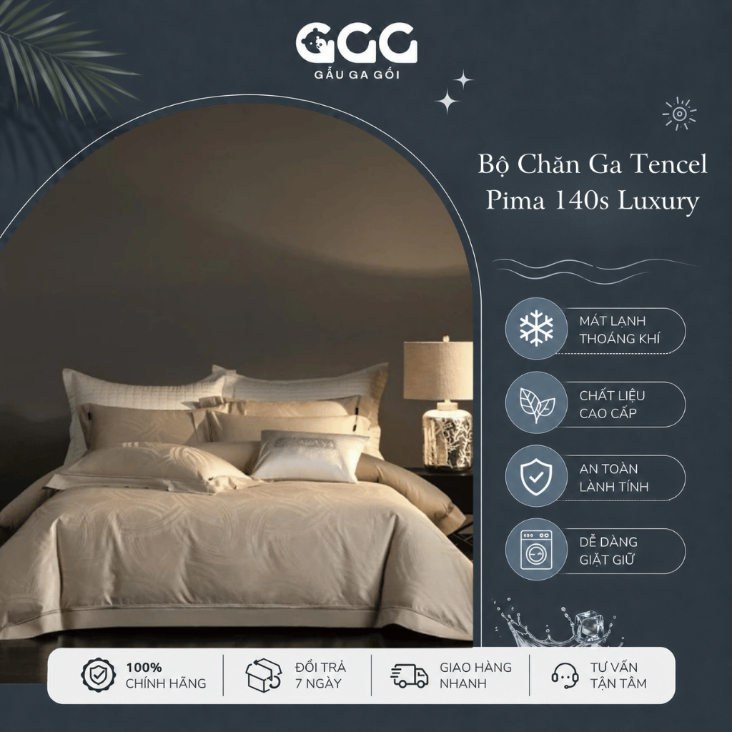 Bộ Chăn Ga Tencel Pima 140s Luxury Sang Trọng Mềm Mịn Dành Cho Căn Hộ Cao Cấp