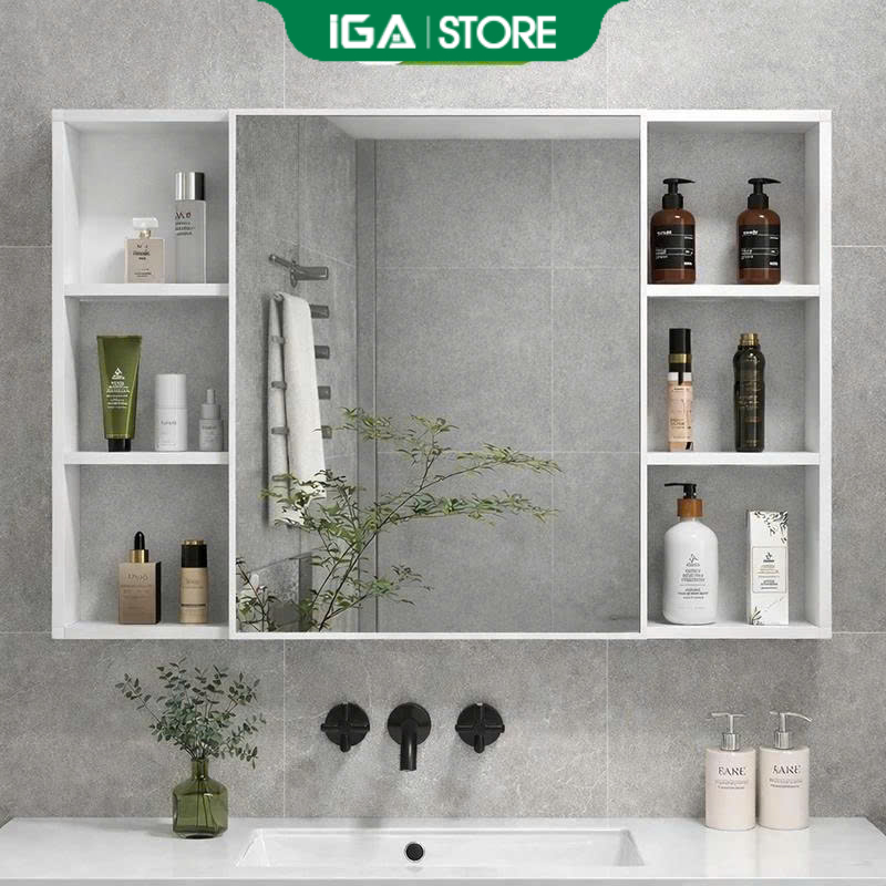Tủ gương nhà tắm phòng ngủ treo tường màu full trắng nhiều ngăn để đồ tiện lợi decor phòng IGA- GM207 | BigBuy360 - bigbuy360.vn