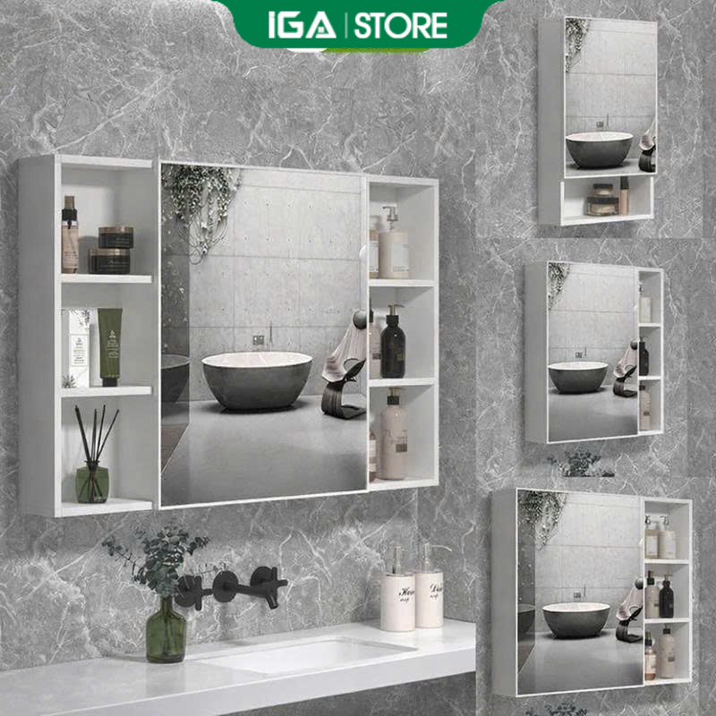 Tủ gương nhà tắm phòng ngủ treo tường màu full trắng nhiều ngăn để đồ tiện lợi decor phòng IGA- GM207 | BigBuy360 - bigbuy360.vn