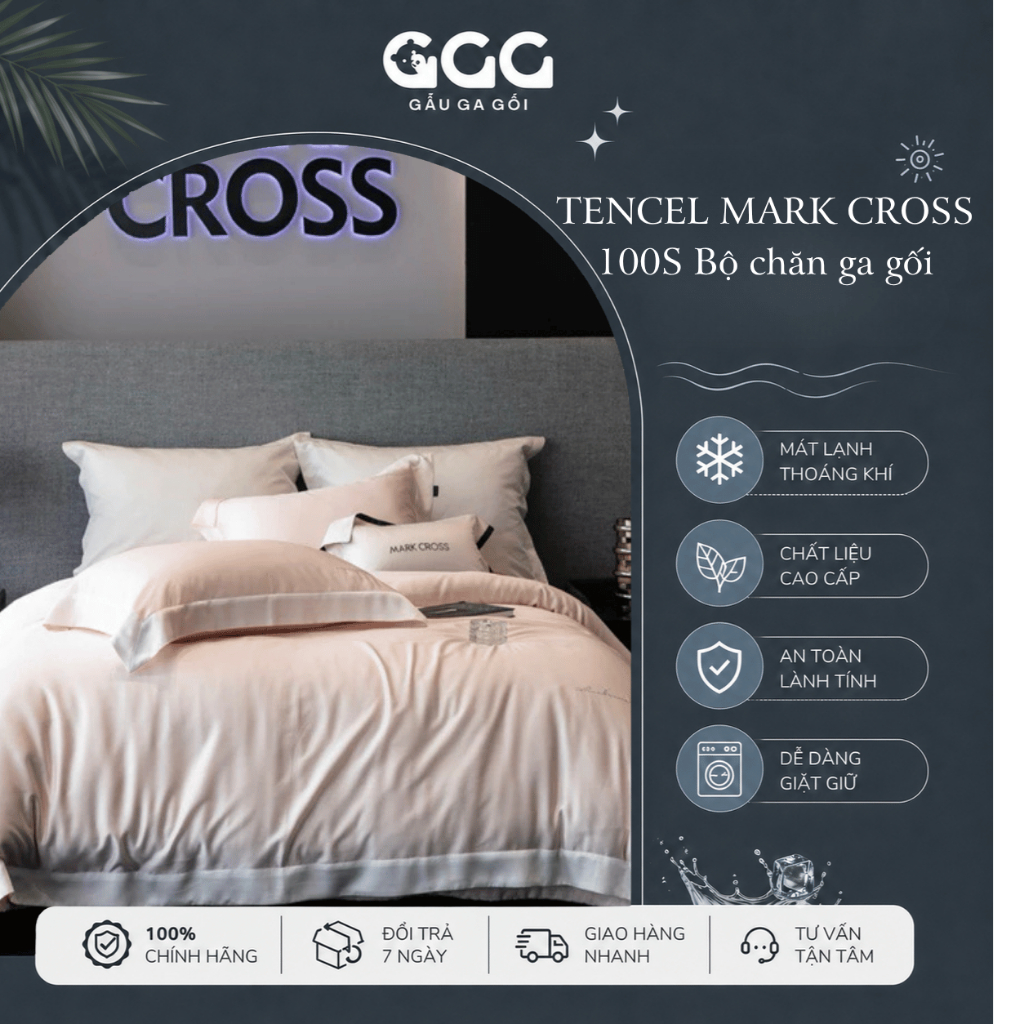 TENCEL MARK CROSS 100S Bộ chăn ga gối trần ga 4 món 100% TENCEL đính đá quý sang trọng