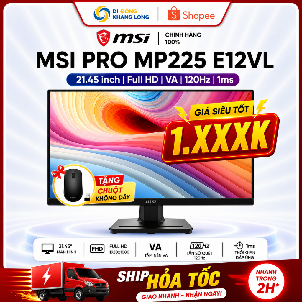 Màn hình MSI PRO MP225 E12VL (21.45 inch, Full HD, VA, 120Hz, 1ms) - Bảo hành chính hãng.