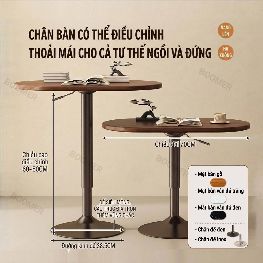 Bàn Xoay BM274 Điều Chỉnh Chiều Cao Vân Đá Cao Cấp , Bàn Laptop Xoay 360° Nâng Hạ Tùy Chỉnh