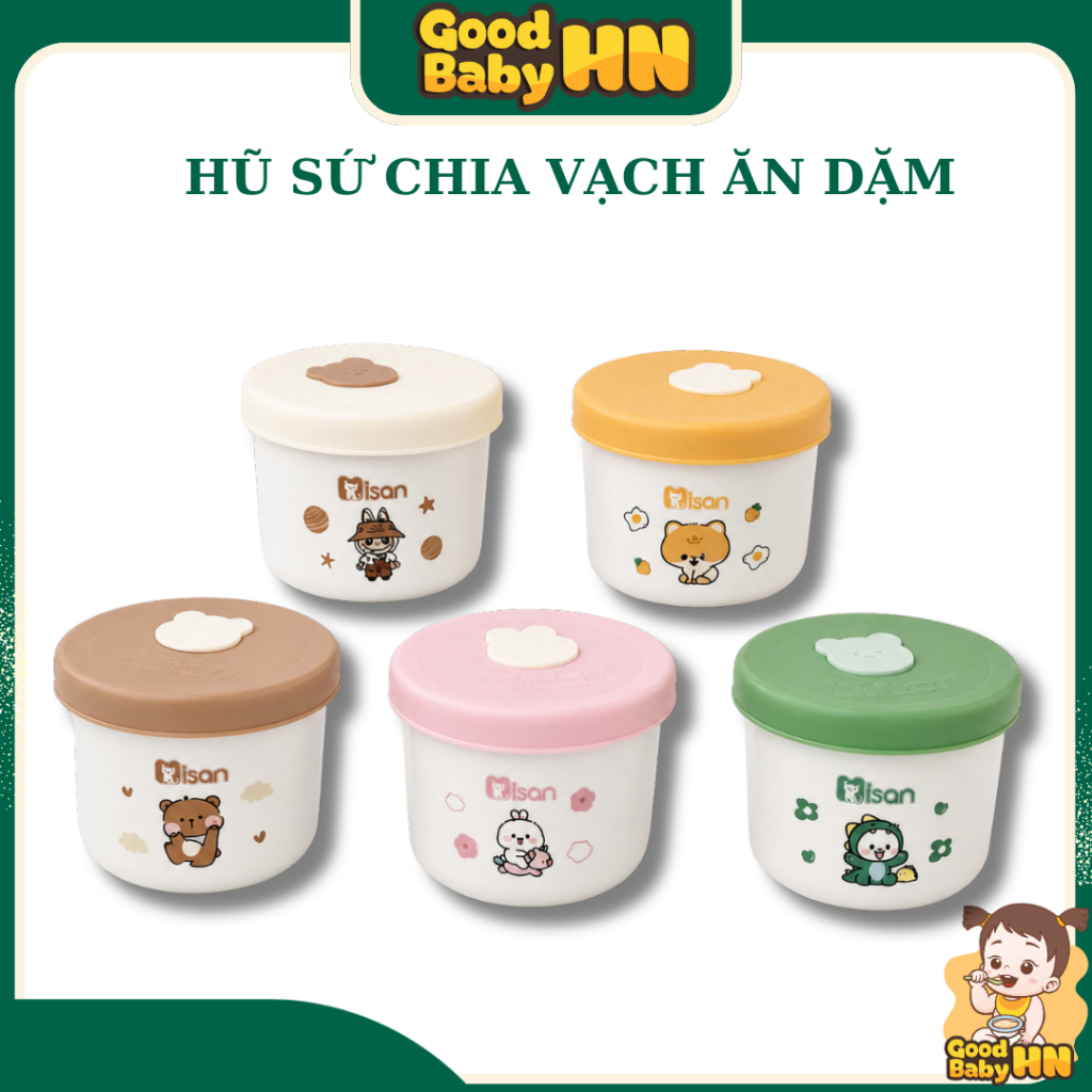Hũ sứ Misan kèm nắp silicon thông hơi có chia vạch tiện lợi cho bé ăn dặm - E85