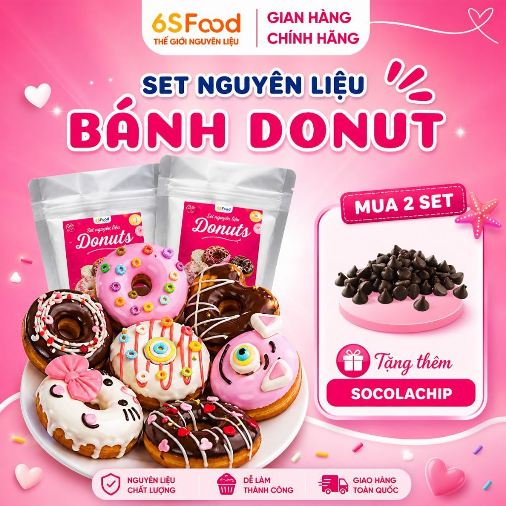 Set nguyên liệu làm bánh Donut chiên phủ Socola làm thành phẩm 10 bánh - 6SFOOD