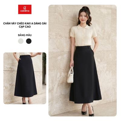 Chân váy nữ CARDINA chất liệu chéo kaki dáng A dài cạp cao 6CVA01