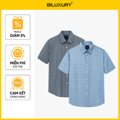 Áo Sơ Mi Ngắn Tay Nam 1SMCC639 Biluxury Form Slimfit Thiết Kế Caro Kháng Khuẩn Bền Màu