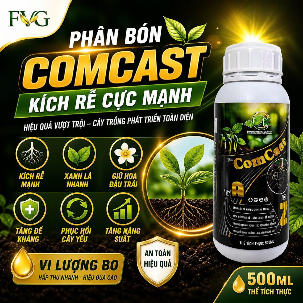 🌿 COMCAST 500ML – KÍCH RỄ CỰC MẠNH, LÁ XANH DÀY, GIỮ HOA – ĐẬU TRÁI TỐT, CÂY KHỎE BỀN