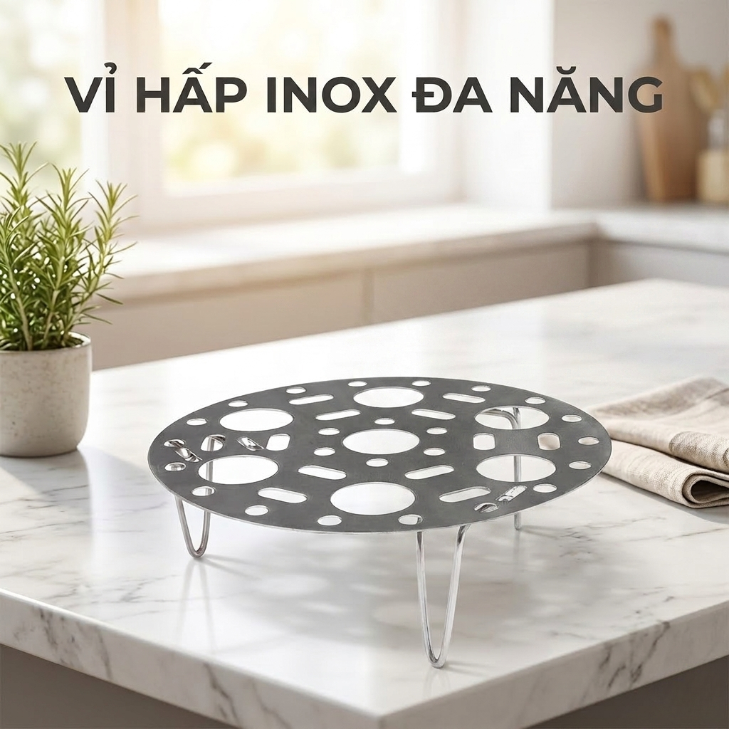 COMBO 3 Vỉ Hấp Inox Đa Năng - Chân Đế Cao Thấp Linh Hoạt, Lỗ Hấp Dày Truyền Nhiệt Nhanh, An Toàn Sức
