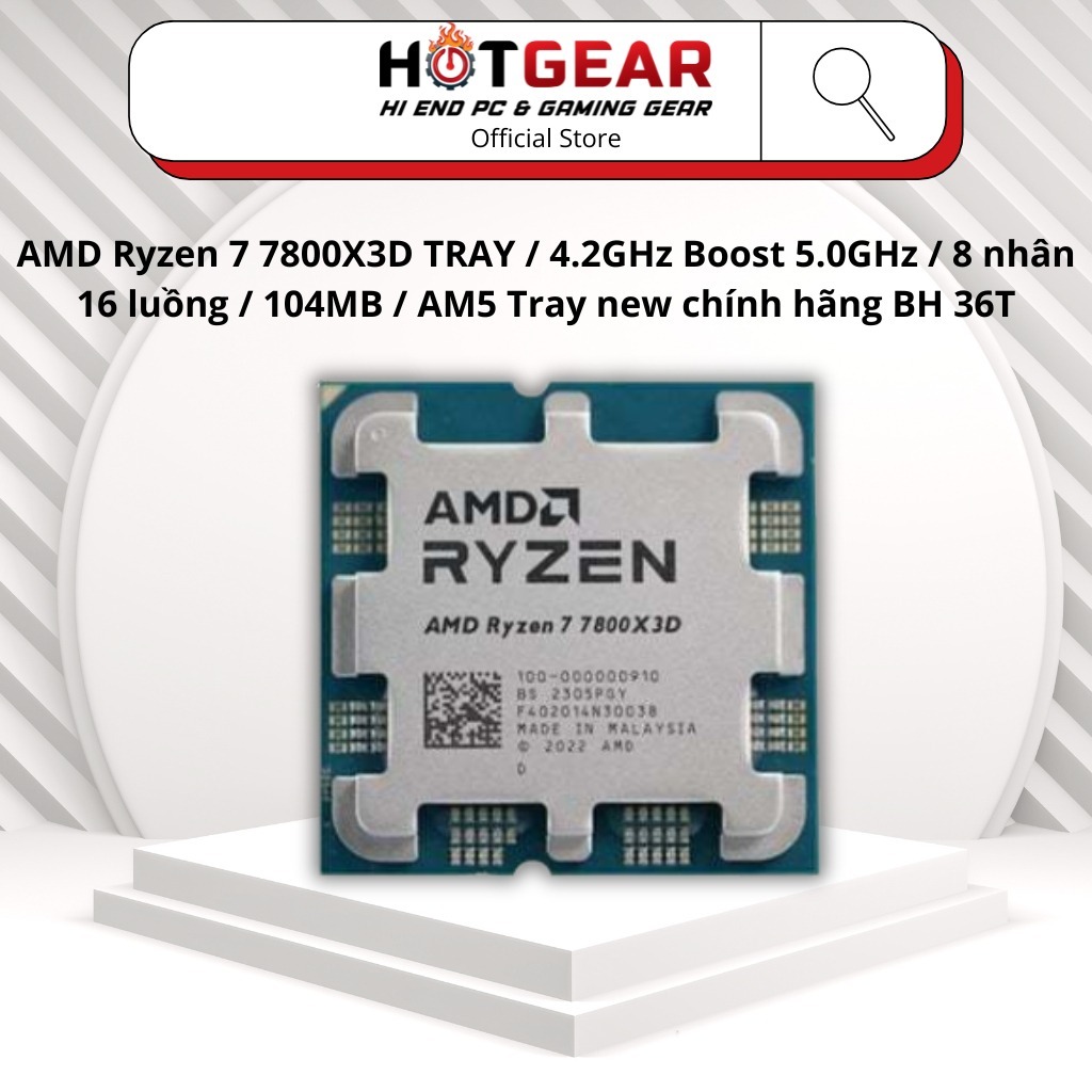 CPU AMD Ryzen 7 7800X3D TRAY / 4.2GHz Boost 5.0GHz / 8 nhân 16 luồng / 104MB / AM5 new chính hãng BH