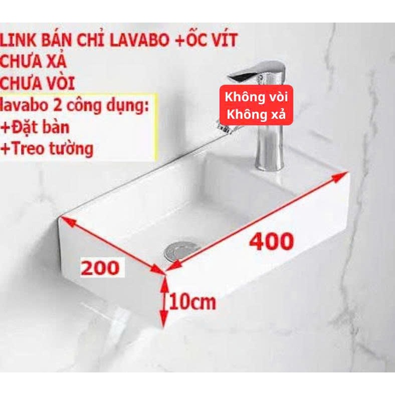 LAVABO MINI NHỎ Chậu rửa mặt lavabo chữ nhật treo tường hay đặt bàn 03NA 20x40cm, 46x25cm men NANO