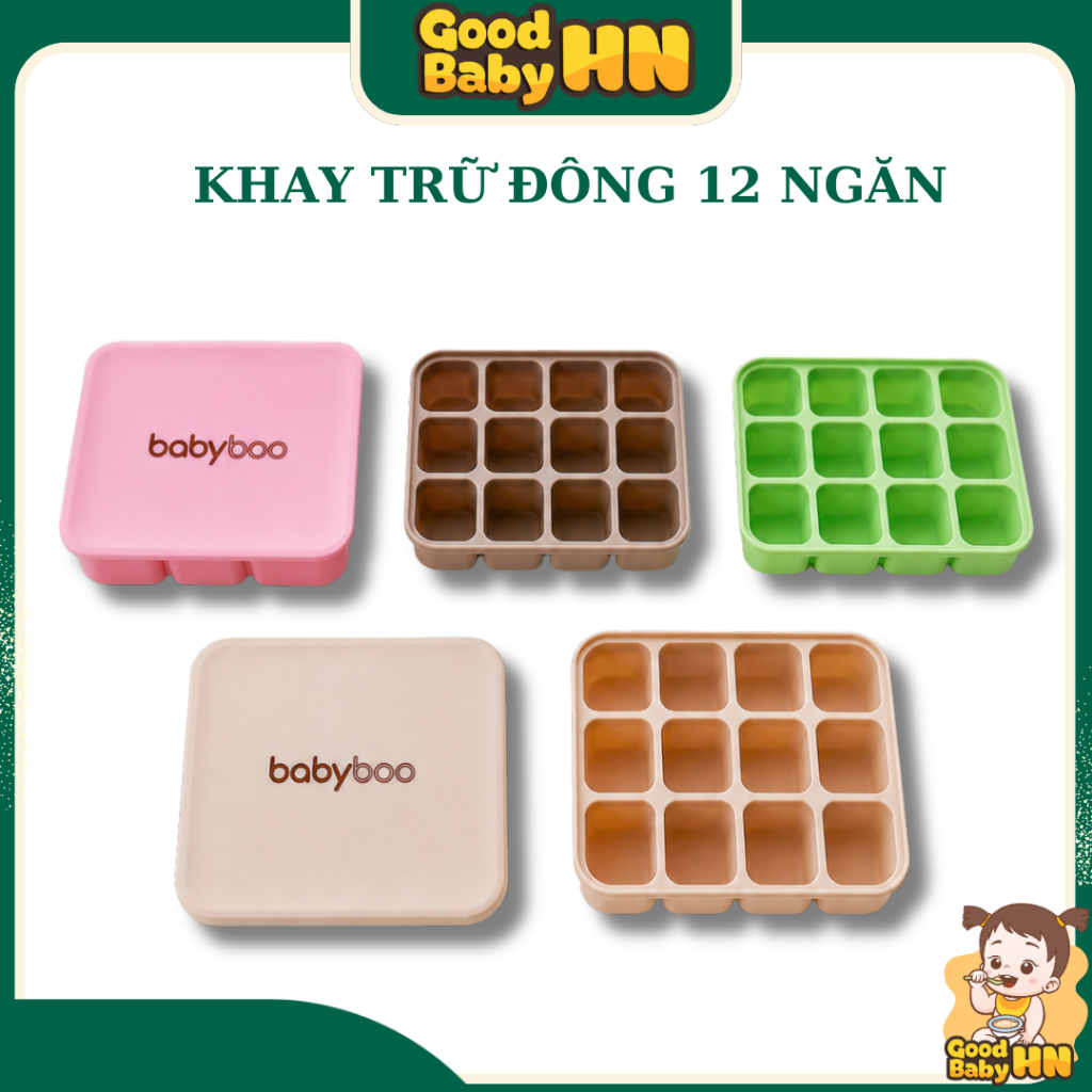 Khay trữ đông Babyboo bằng silicon 6 ngăn ,12 ngăn hàng cao cấp có nắp đậy Babyboo