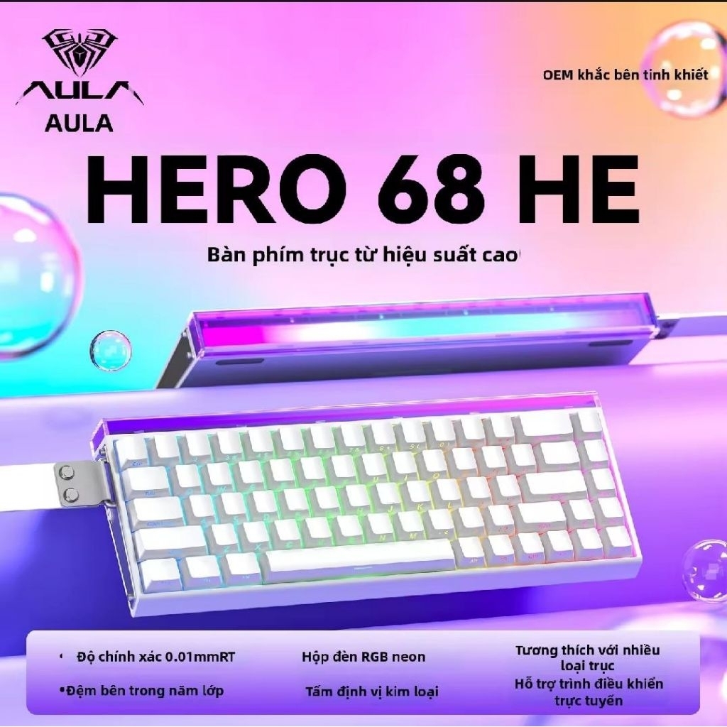 Bàn Phím Cơ AULA HERO 68HE – Switch Từ Tính 65%, RGB