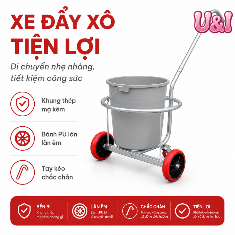 【U&I】Xe đẩy đổ nước gia dụng di động đổ rác cơm thừa canh cặn xe kéo tay bánh xe êm thần khí đổ nước