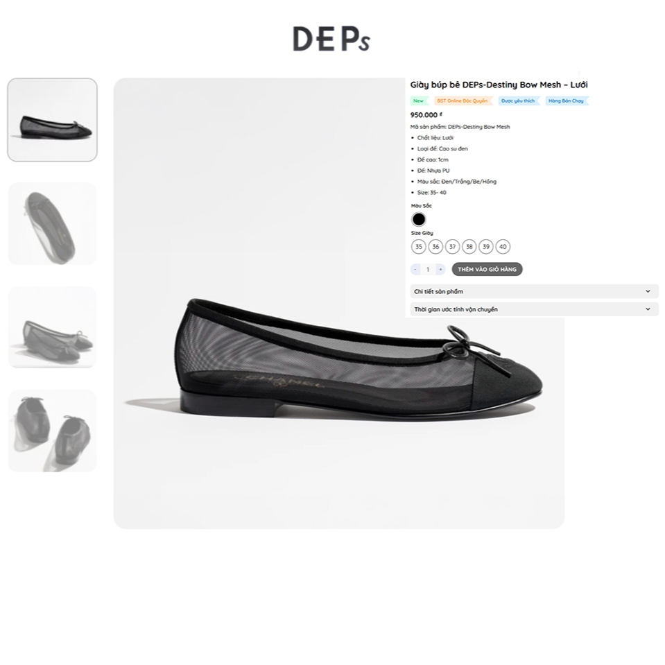 Gìay nữ búp bê mũi tròn đính nơ họa tiết trơn mã DEPs Destiny Bow Mesh da lưới cao cấp.