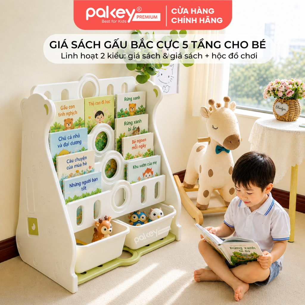 Giá Sách Cho Bé PAKEY Gấu Đáng Yêu Nhiều Tầng, Kệ Đựng Sách Cho Bé Tiểu Học E096 - Bảo Hành 12 Tháng