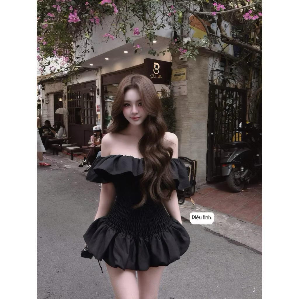 Váy Trễ Vai Chun Nhún Ôm Body Dáng Xòe Ngắn Bèo Tầng Đuôi Cá Tiểu Thư Hàn Quốc Kieupham | BigBuy360 - bigbuy360.vn