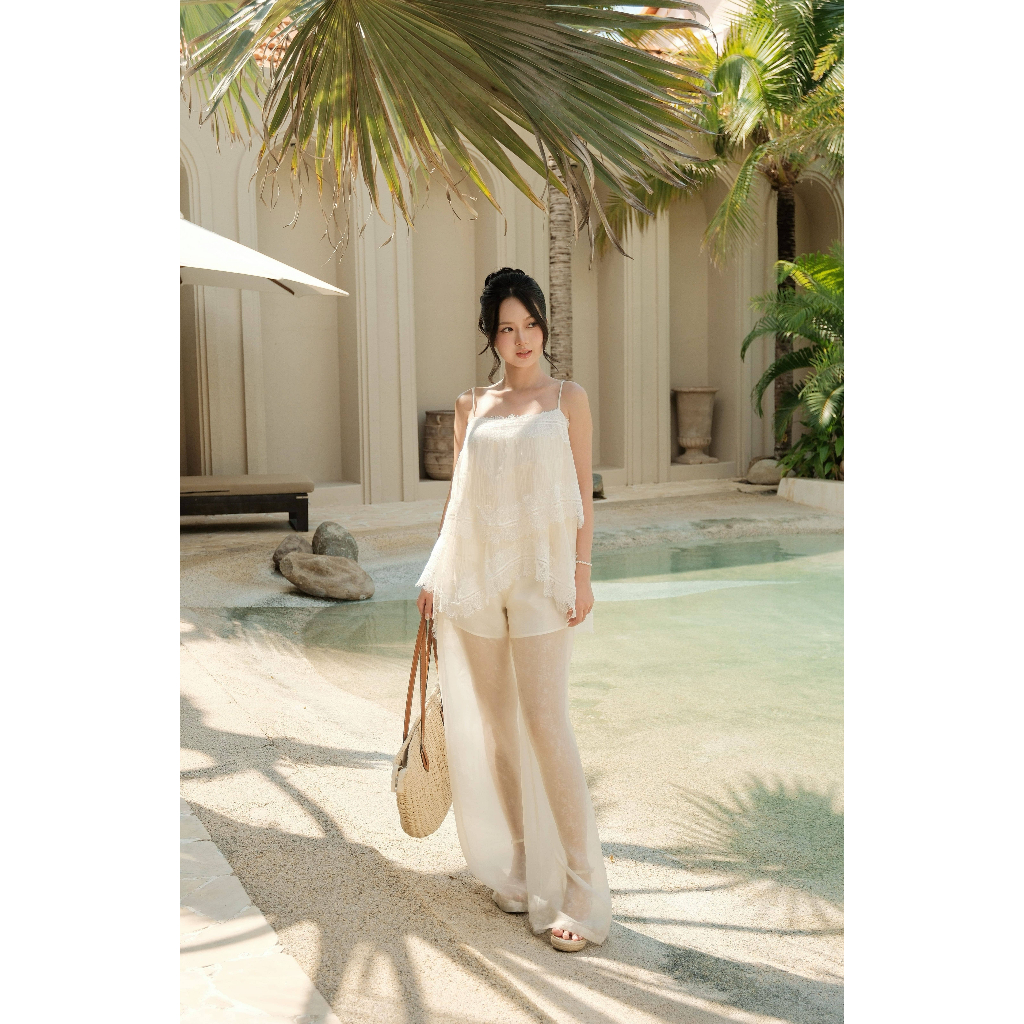 KLOOK Set đồ nữ EIRA, Áo 2 dây xếp ly, quần short 2 lớp che đùi, vải tơ ánh Nhật, đi biển đi làm