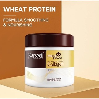 “Kem ủ tóc phục hồi collagen Karseell Maca (500ml): nuôi dưỡng và phục hồi tóc hư tổn, giúp tóc mềm mượt và bóng khỏe.”