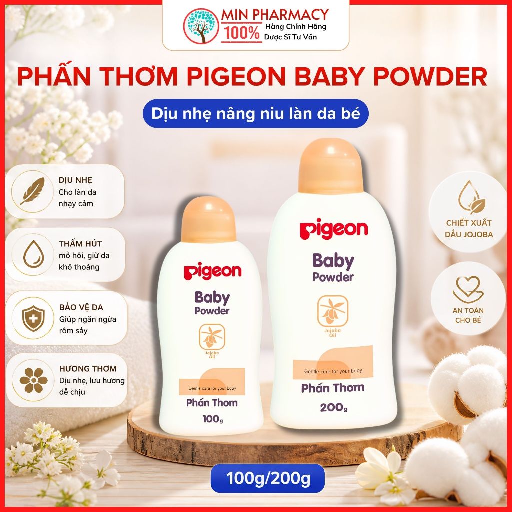 Phấn thơm Pigeon Baby Powder Bảo vệ da bé, ngừa ngứa & mẩn đỏ - Chai 100g/200g