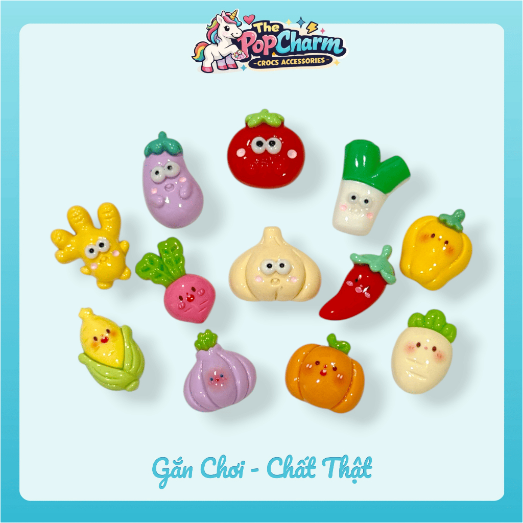 [Bộ 12 Chiếc] Set Charm Dép Rau Củ Qủa, Sticker Dép, Jibbitz Nổi 3D Cute - The POPCHARM - PC054