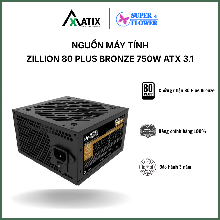Nguồn Máy Tính PSU SUPER FLOWER Zillion DB 750W | ATX 3.1 | 80 Plus Bronze | 4SATA - Bảo Hành 3 năm