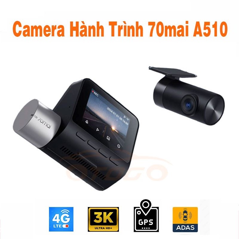 Camera Hành Trình 70mai A510 + RC11 4G AI Thông Minh Có GPS , ADAS ( Cam trước + sau)