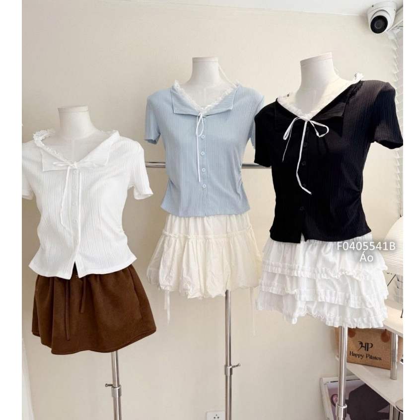 Áo kiểu tay ngắn cổ viền ren TOMBI SHOP