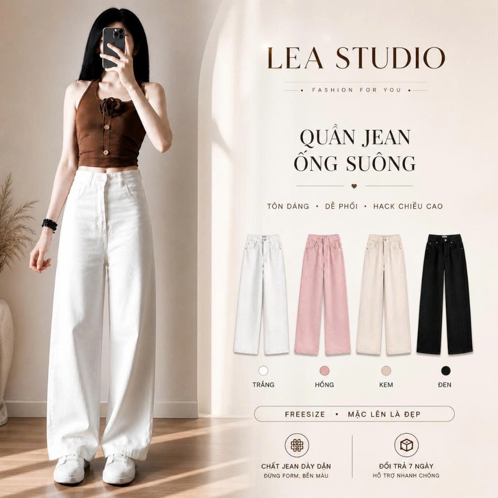 [CÓ BIGSIZE] Quần Jeans nữ QC thiết kế ống suông trơn, quần jeans ống suông màu hồng, trắng, kem - L