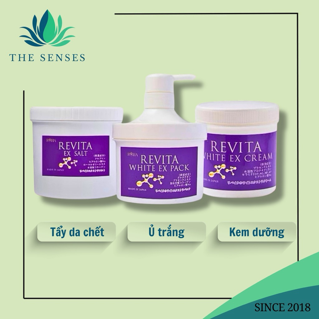 Tẩy da chết Revita Ex Salt, Ủ trắng body Revita White EX Pack, Kem trắng da Revita White Ex Cream - 