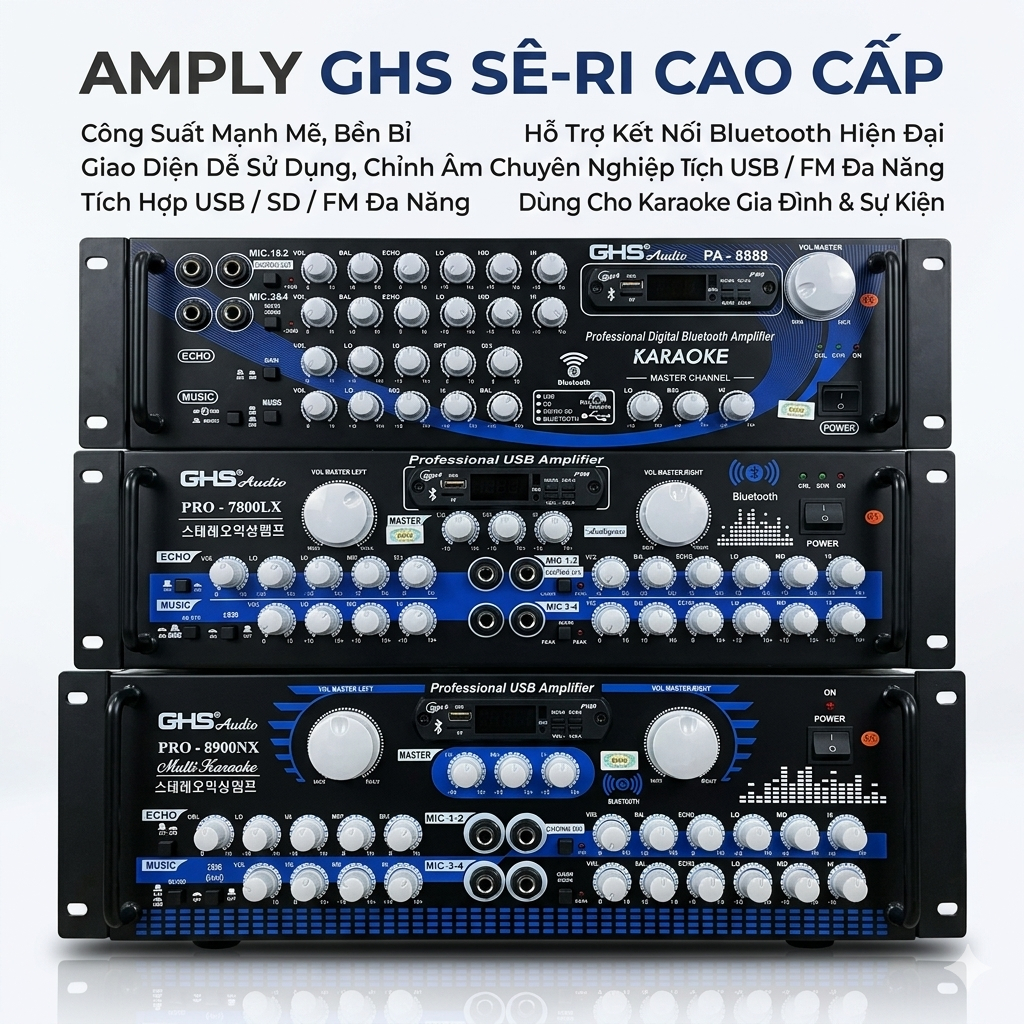 Amply GHS PA-8888 / 7800LX / PRO-8900NX – Công Suất Mạnh, Có Bluetooth