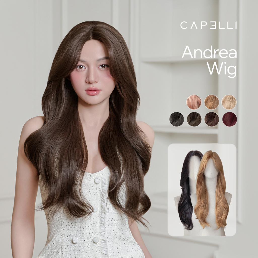 Tóc Giả Nguyên Đầu Siêu Da Lưới Lace CAPELLI Xoăn Lơi Mái Bay 65cm Andrea Premium Wig