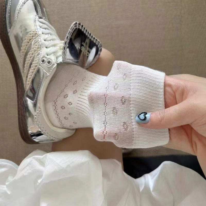 Tất vớ nữ Jengiang chất liệu cotton mỏng ren hoa nhỏ thoáng khí, thấm hút mồ hôi K40 | BigBuy360 - bigbuy360.vn