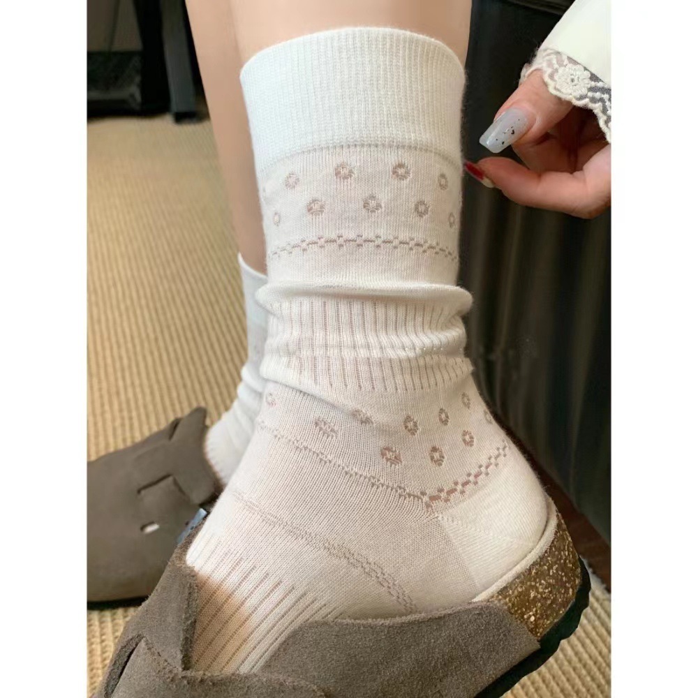 Tất vớ nữ Jengiang chất liệu cotton mỏng ren hoa nhỏ thoáng khí, thấm hút mồ hôi K40 | BigBuy360 - bigbuy360.vn