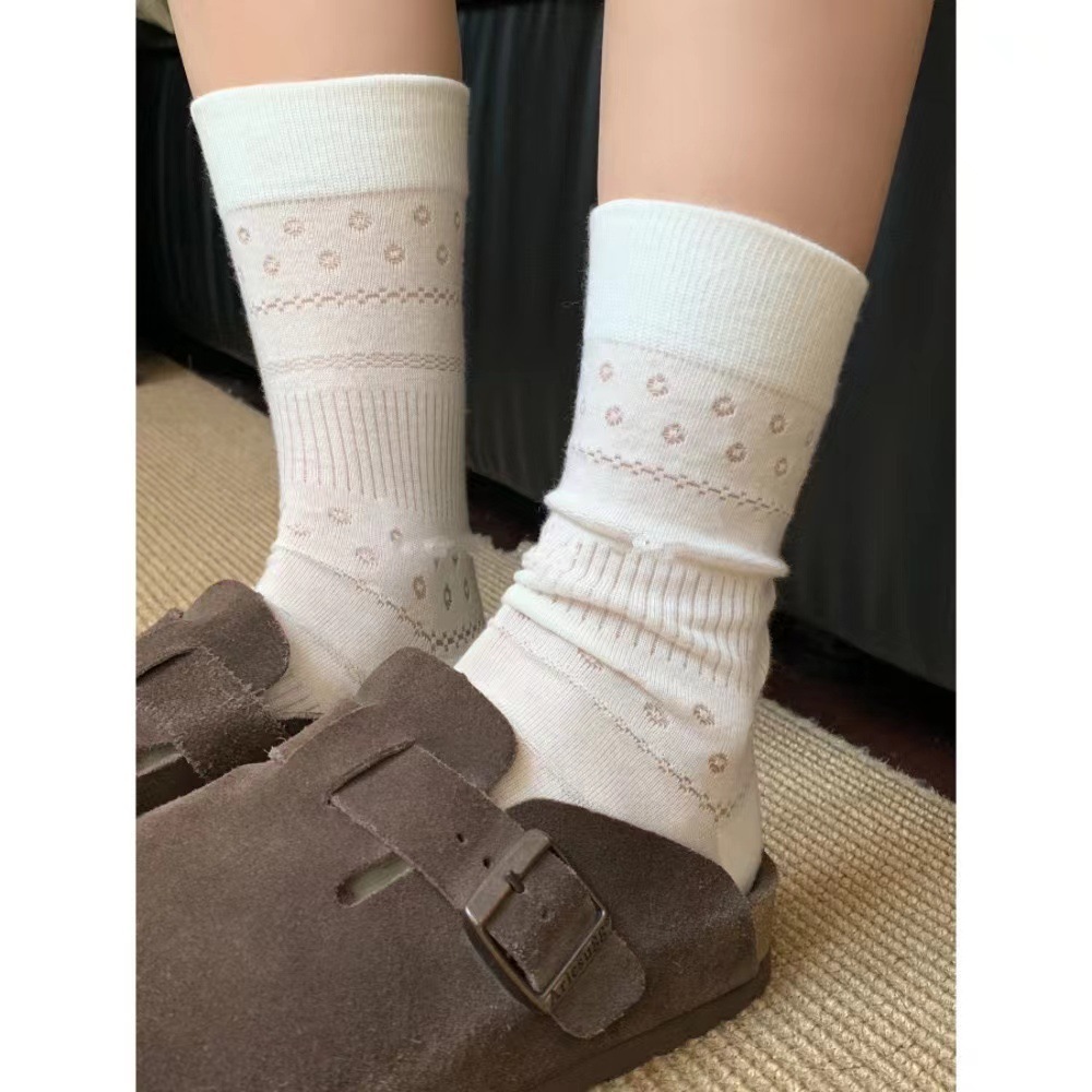 Tất vớ nữ Jengiang chất liệu cotton mỏng ren hoa nhỏ thoáng khí, thấm hút mồ hôi K40 | BigBuy360 - bigbuy360.vn